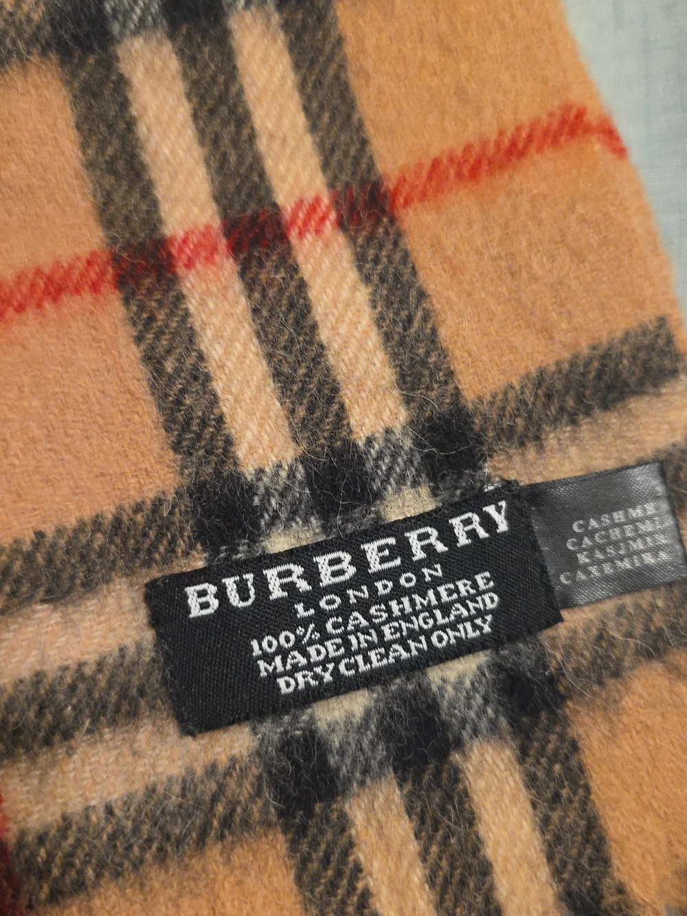 Burberry Classic Check Camel Cashmere Scarf - Camel/Black/Red